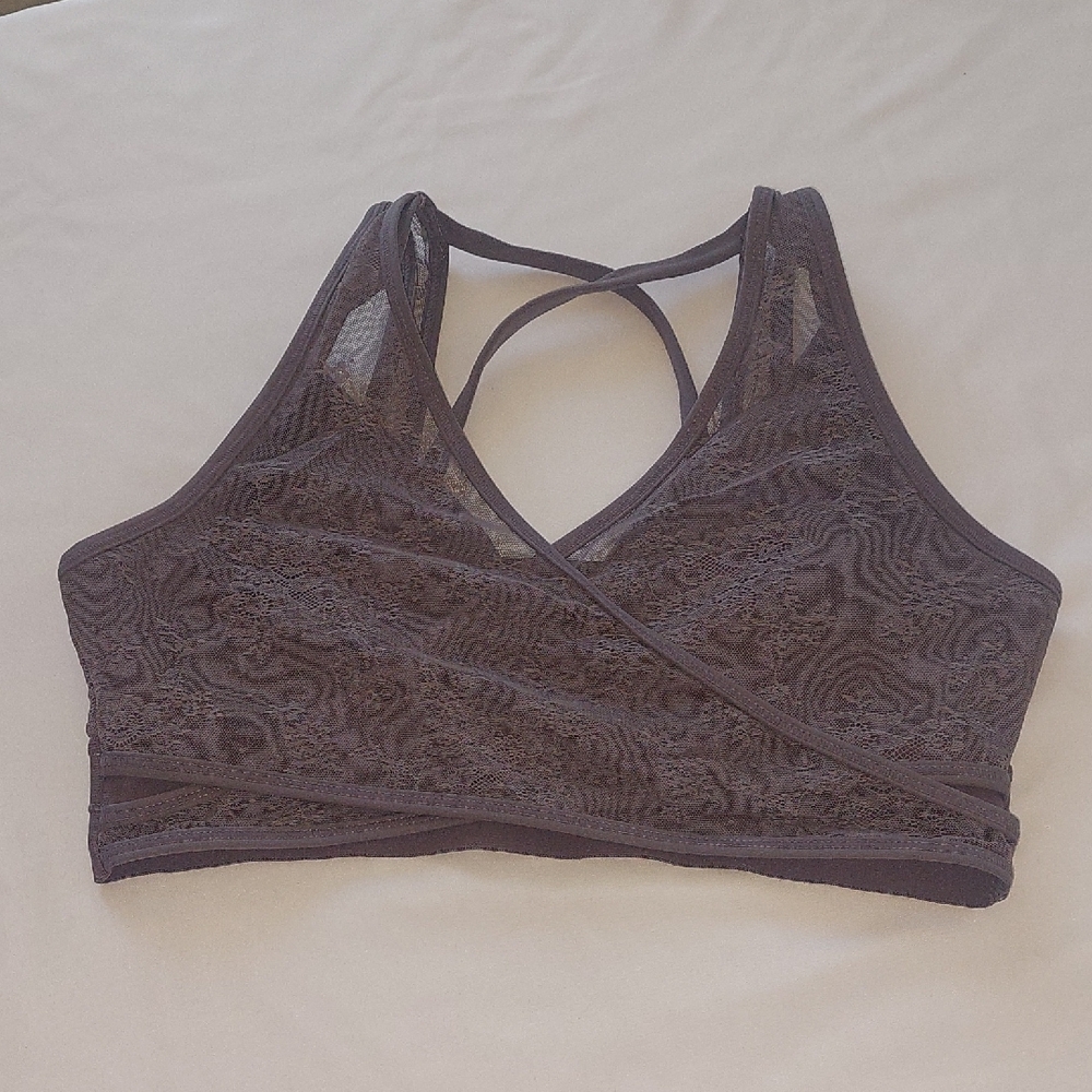 Mono B Charcoal Lace Strappy Bralette.Size L GRAY LACE